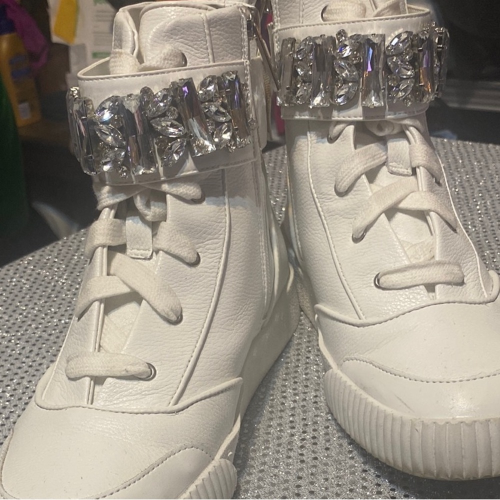 Karl Lagerfeld White Sneakers with Crystal Ankle Strap